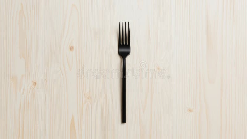 A black fork on a light wood background. royalty free stock photos