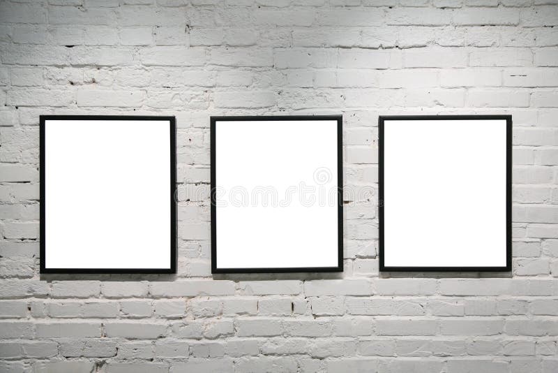 Black frames on white brick wall 3