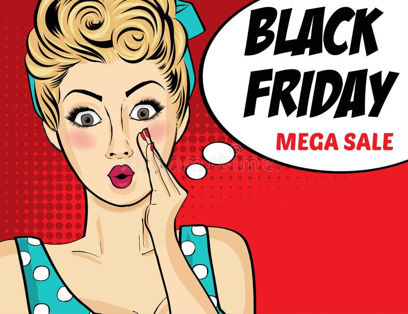 Black friday banner with pin-up girl. Retro style