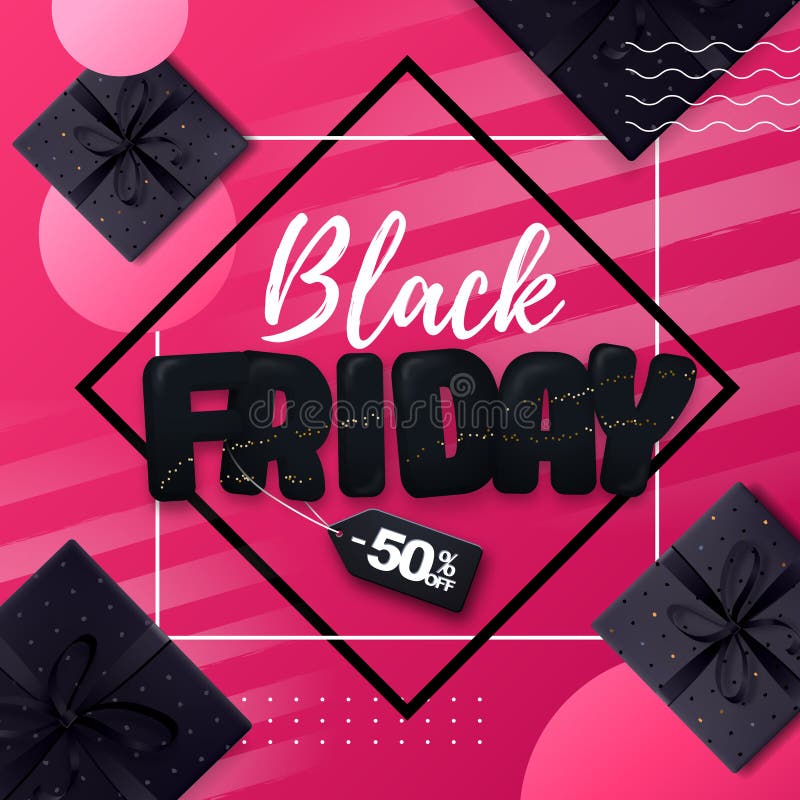 Black Friday Big Sale Poster with 3D Black Plastic Letters and Leaves