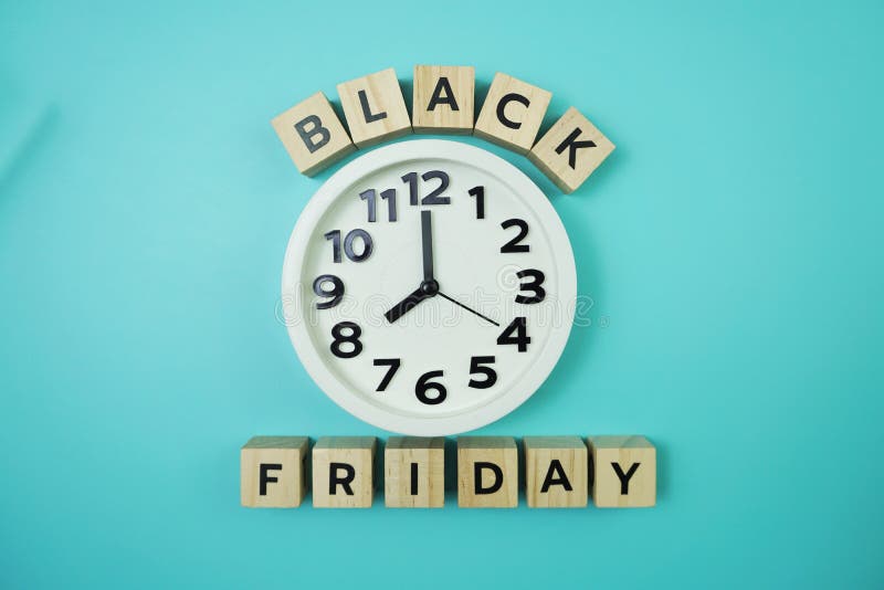 Black Friday with Clock on Blue Background Stock Image Image of sale, symbol 201136261
