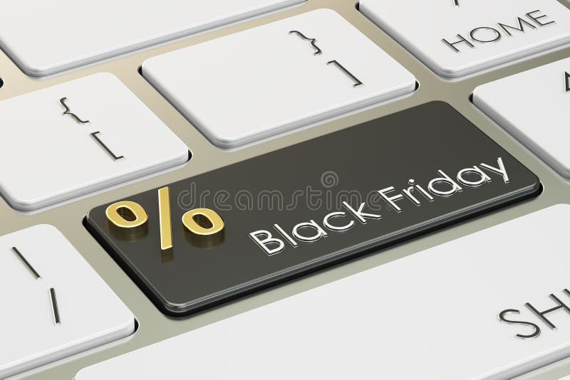 Black Friday Concept on the Keyboard, 3D Rendering Stock Illustration