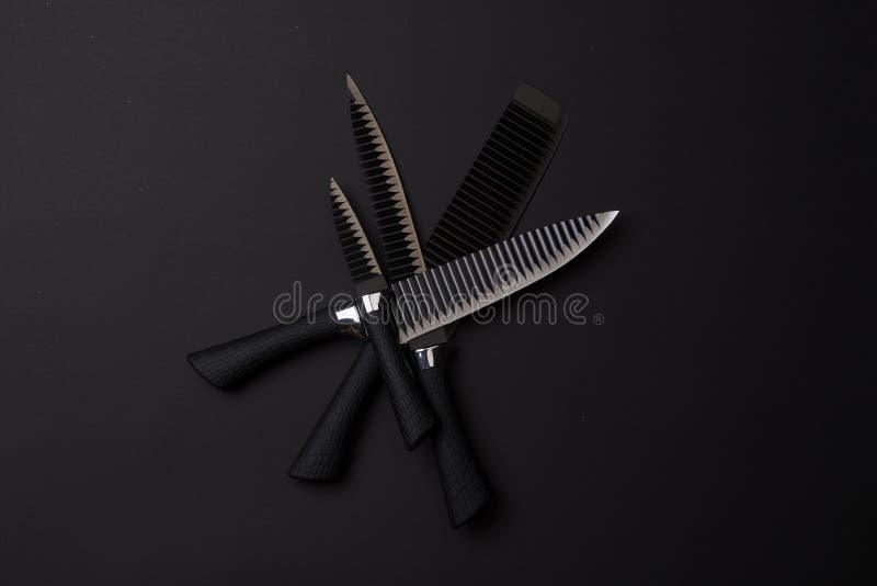 Kitchen utensils on black stock photo. Image of sharp 229095588