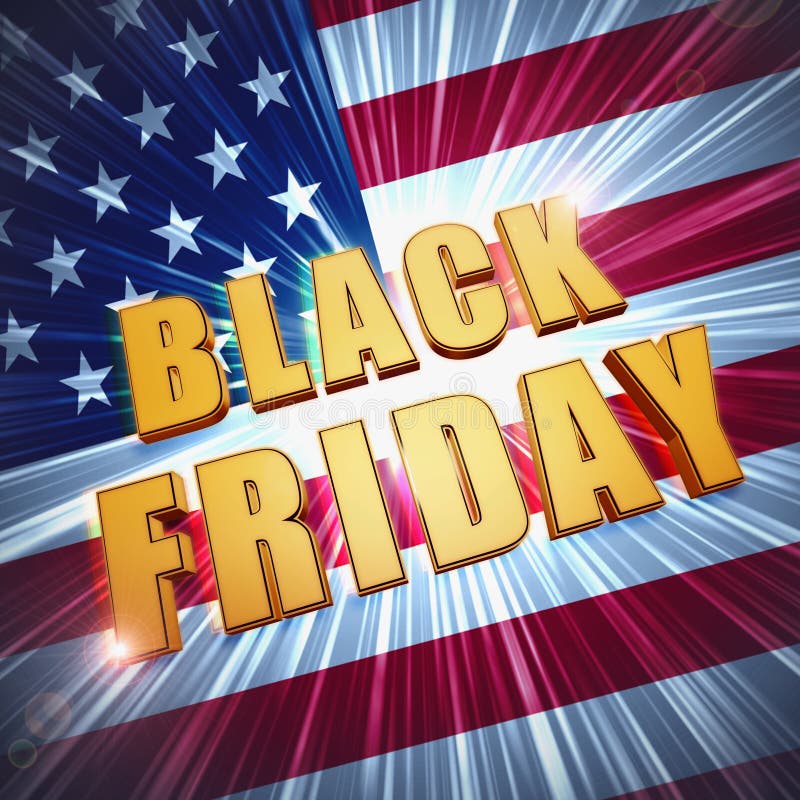 Black Friday in Golden Letters Over USA Flag Stock Illustration