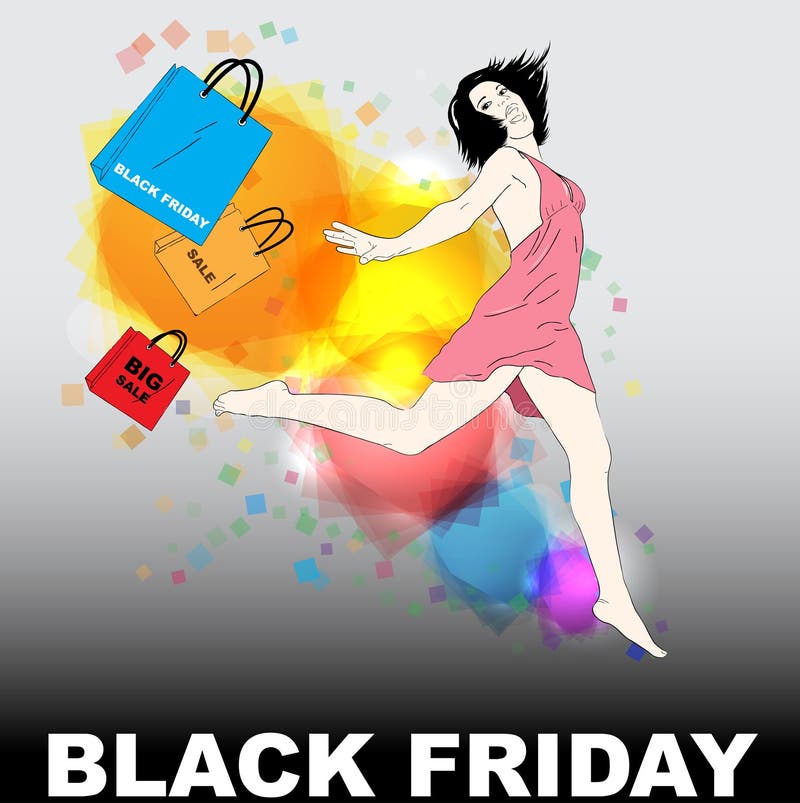 Black Friday, illustrazione di vettore con la ragazza illustrazione vettoriale Black Friday, illustrazione di vettore con la ragazza illustrazione vettoriale