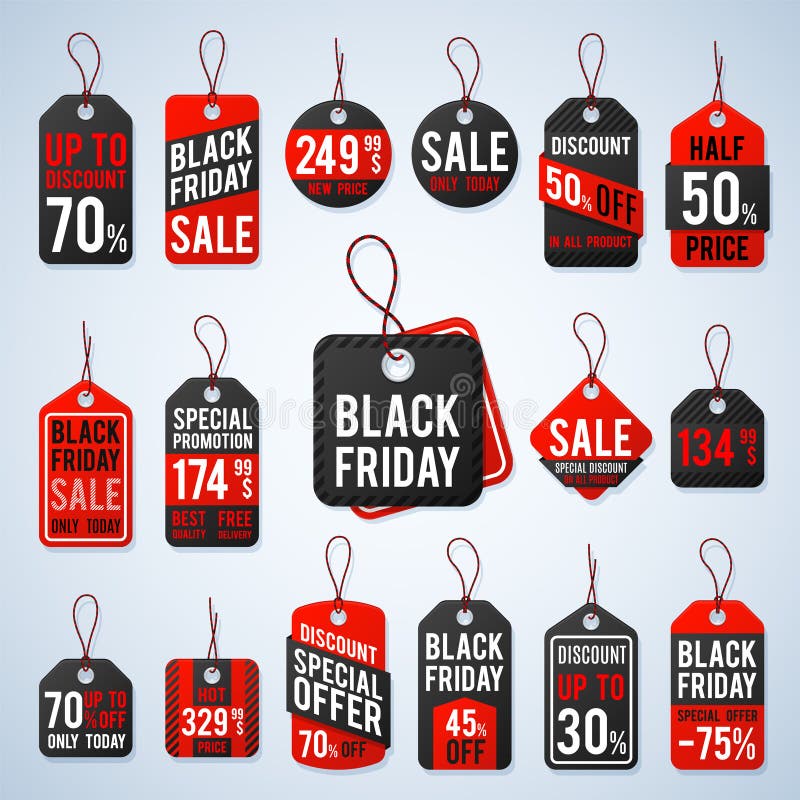 Black friday pricing tags and promotion labels with cheap prices and best offers. Retail vector sign royalty free illustration Black friday pricing tags and promotion labels with cheap prices and best offers. Retail vector sign royalty free illustration