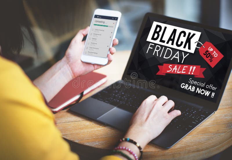 Black Friday-Rabatt-Förderungs-Konzept zum halben Preis stockbilder
