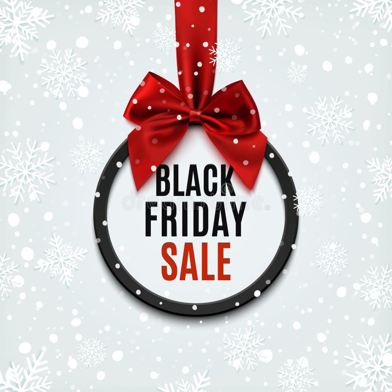 Black Friday round banner with red ribbon.