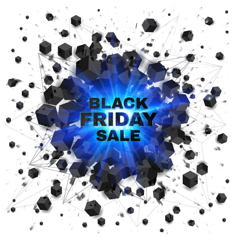 Black Friday Sale Abstract Shaded Cubes Blue Stock Vector