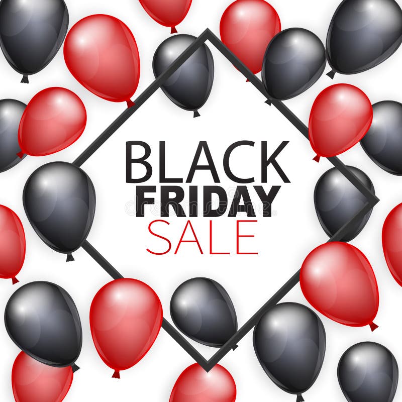 Black Friday Sale banner design template. Big sale advertising promo concept with balloons and typography text in a frame. stock illustration Black Friday Sale banner design template. Big sale advertising promo concept with balloons and typography text in a frame. stock illustration