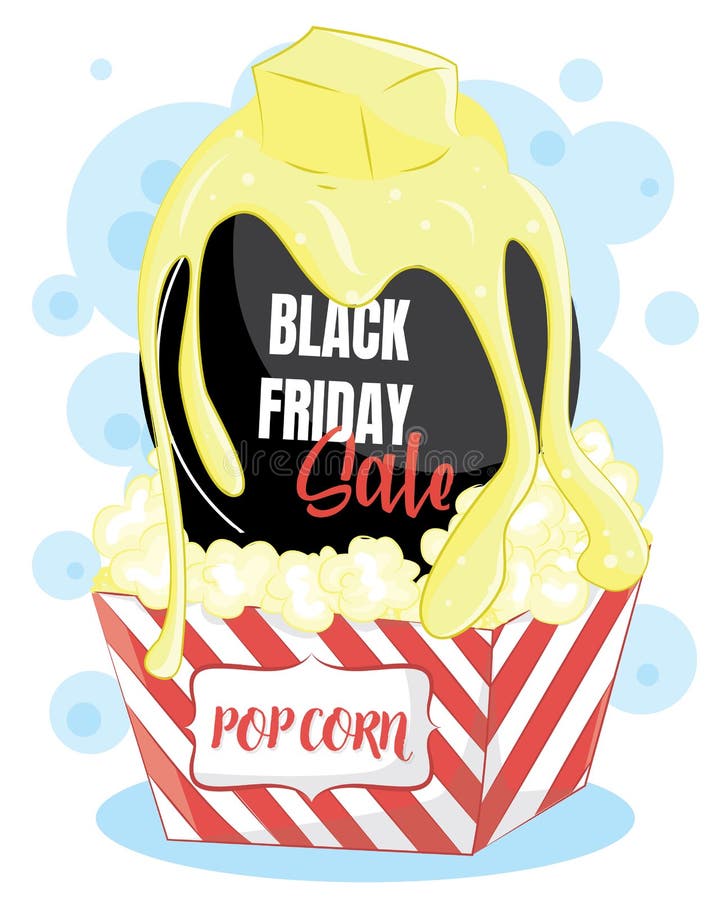 Black Friday Sale on Popcorn. Black Friday Sale Food Banner Stock