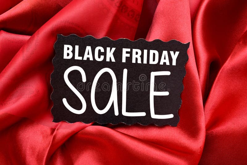 Black Friday Sale Tag with red Silk Background