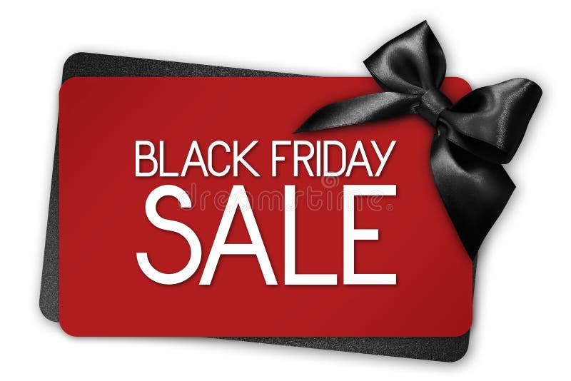 Black Friday sale text write on red gift card with black ribbon
