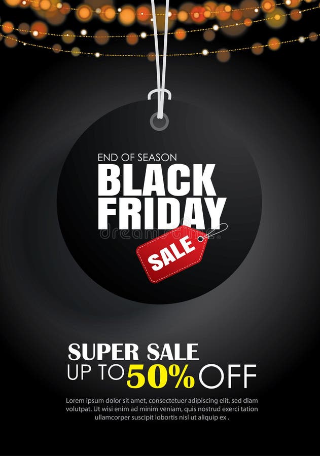 Black Friday sprzedaży ulotki szablon Ciemny tło z etykietki hangi royalty ilustracja Black Friday sprzedaży ulotki szablon Ciemny tło z etykietki hangi royalty ilustracja