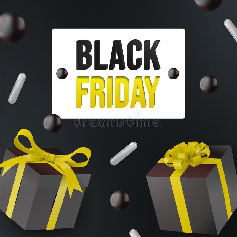 Black Friday Square Post Realistic 3d Gifts and Geometric Elements