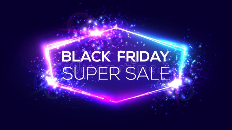 Black friday super sale banner on neon background. stock illustration Black friday super sale banner on neon background. stock illustration