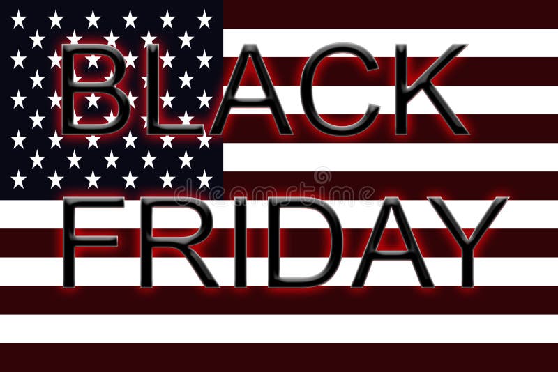 Black Friday on Fire Flame Exposion and USA Flag, Black Background