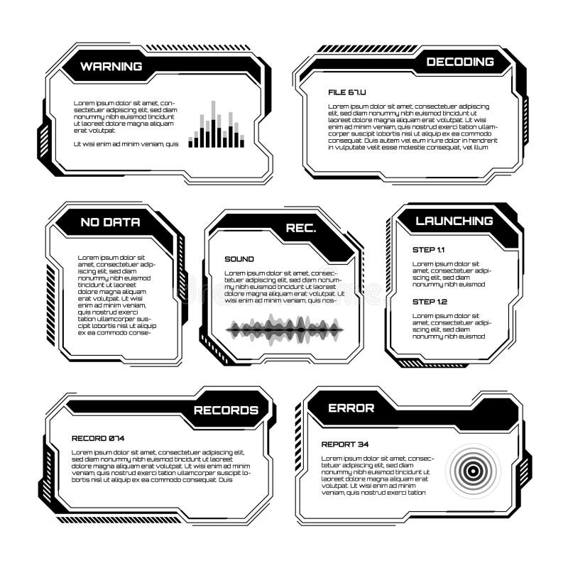 Black Futuristic HUD, UI Elements. Sci-fi User Interface Text Boxes ...