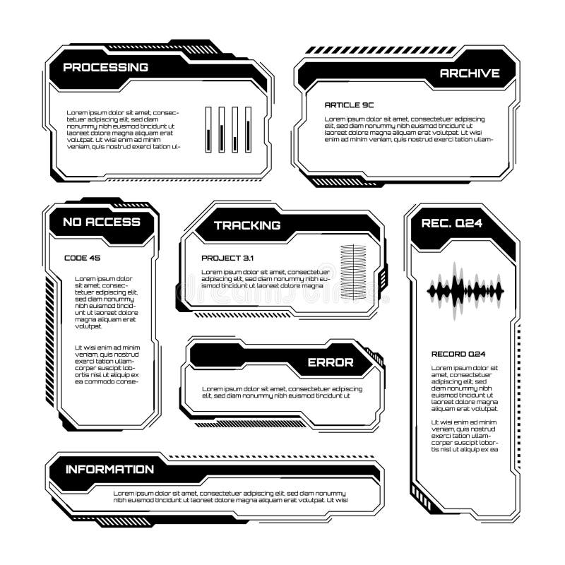 Black Futuristic HUD or UI Elements. Sci-fi User Interface Text Boxes ...