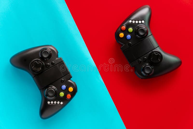 Black Gaming Joystick With Smartphone Installed Into Holder In Gamer Hands, With Blank Black