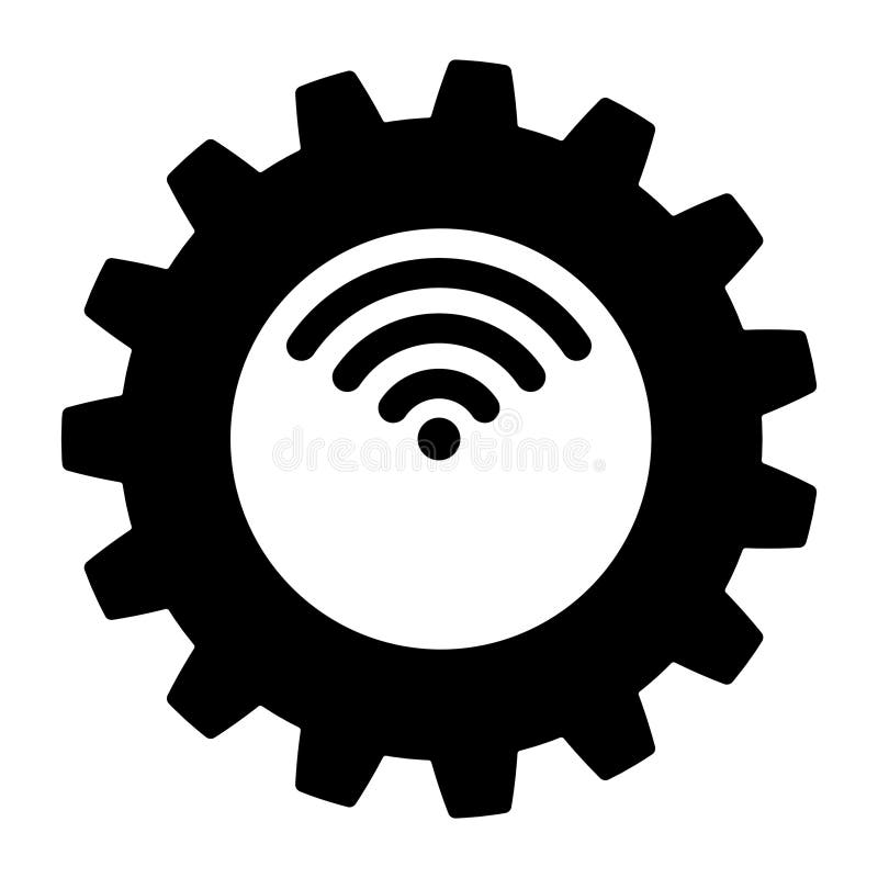 Black gear with Wi-Fi signal icon, industrial automation, smart technology, wireless network, digital connection, IoT vector illustration