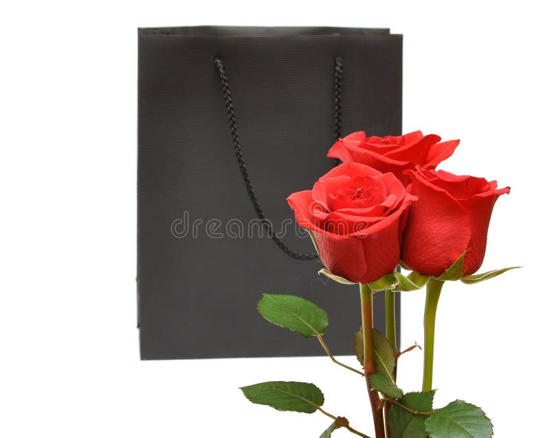 Black gift bag with red roses