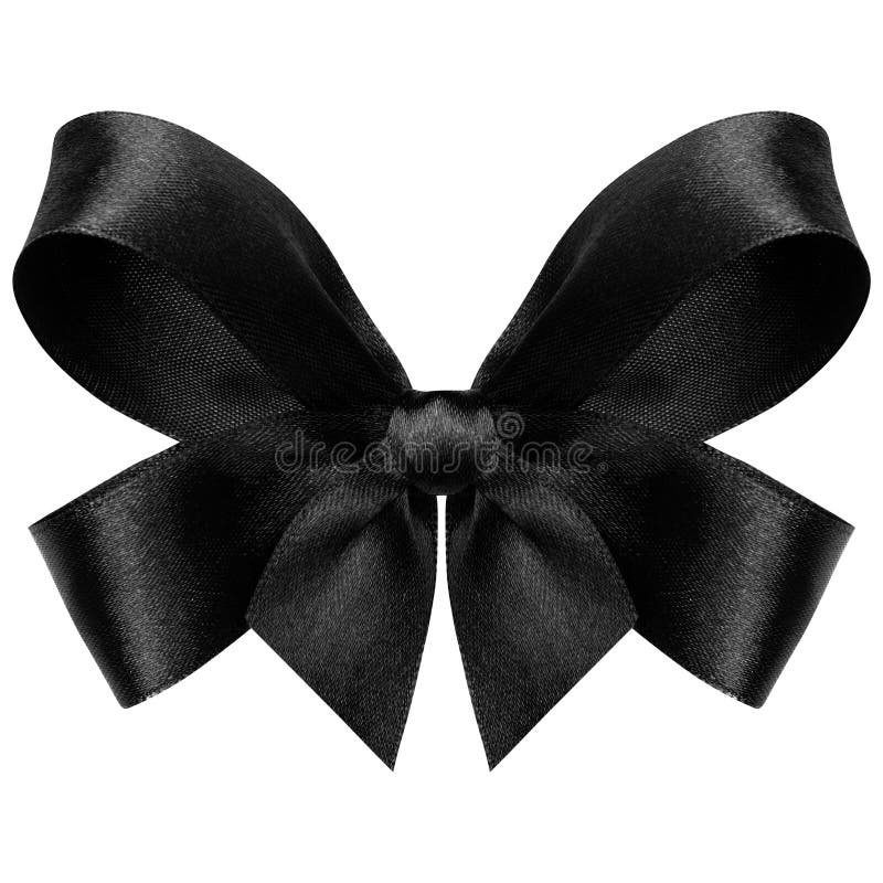 Decorative Black Silk Bow Ribbon Isolated White Background Stock