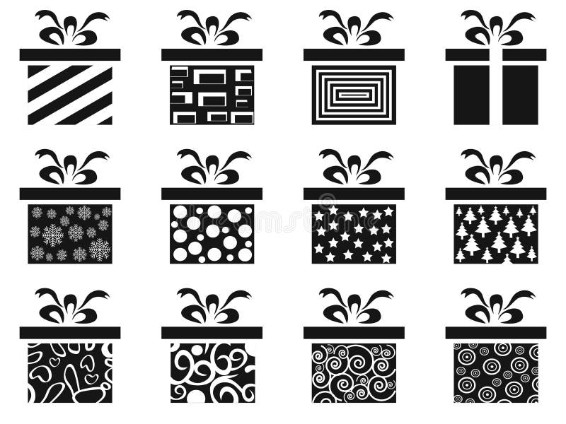 Black gift box icon set