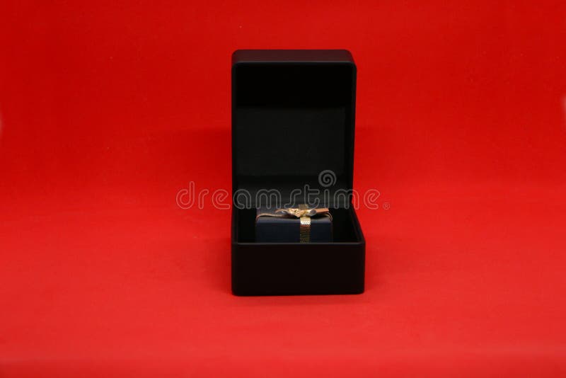 Black Gift Box for Jewelry on a Red Background Stock Image Image of
