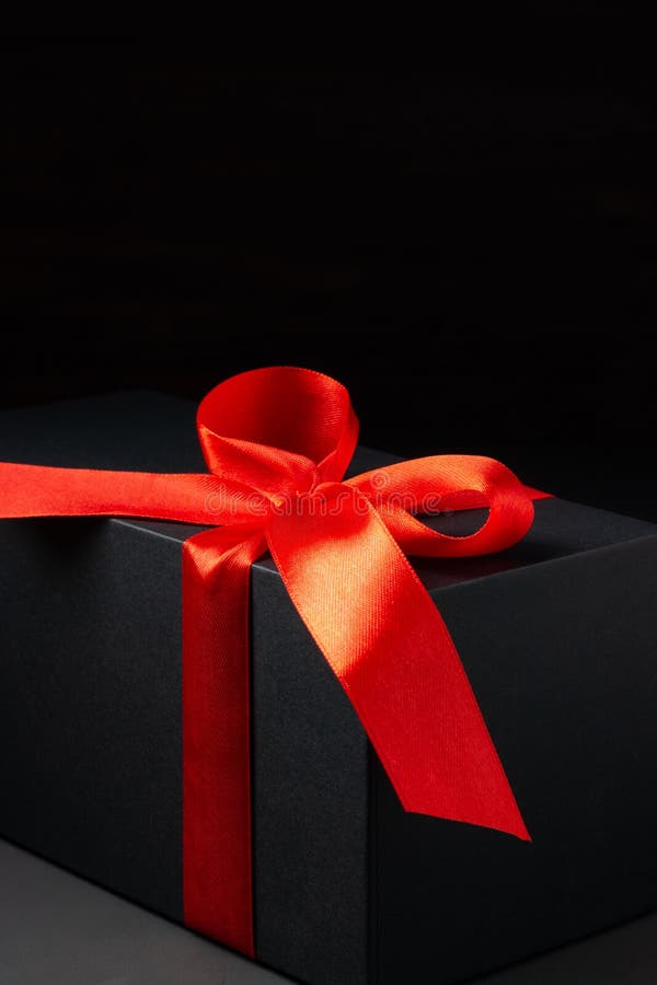 Black Gift Box with Red Ribbon Stock Image Image of present, gift