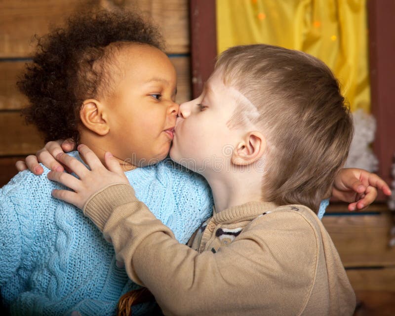 Black Girl Kissing White Boy Stock Image Image Of Expressi