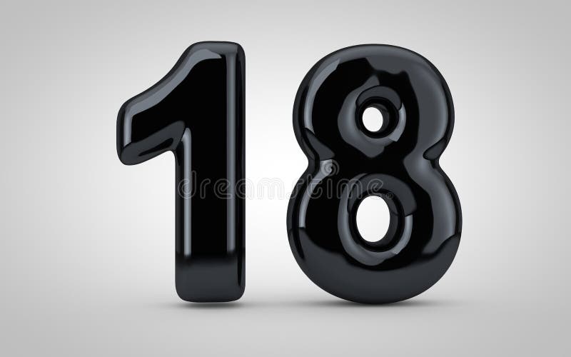Black glossy balloon number 18 isolated on white background stock illustration