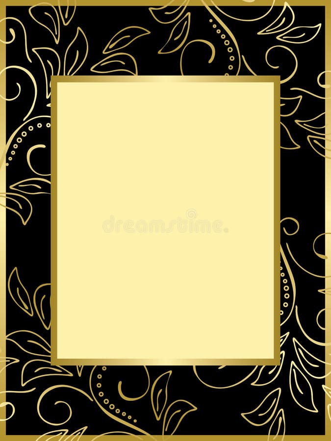Black and Gold Card with Floral Background Eps Stock Vector