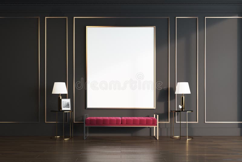 Black And Gold Living Room, Red Bench Stock Illustration - Illustration Of  Decor, Bright: 101804200