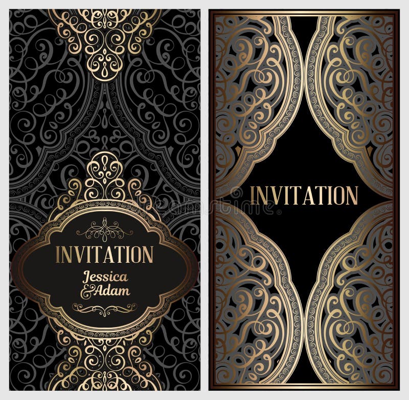 Black And Gold Luxury Wedding Invitation Card With Golden Shiny Eastern