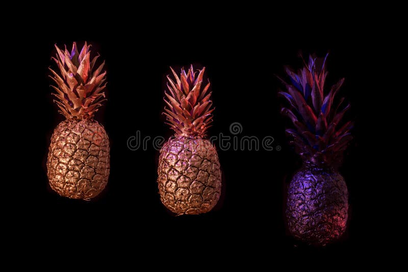 Black and Gold Pineapple on Black Background Stock Image Image of