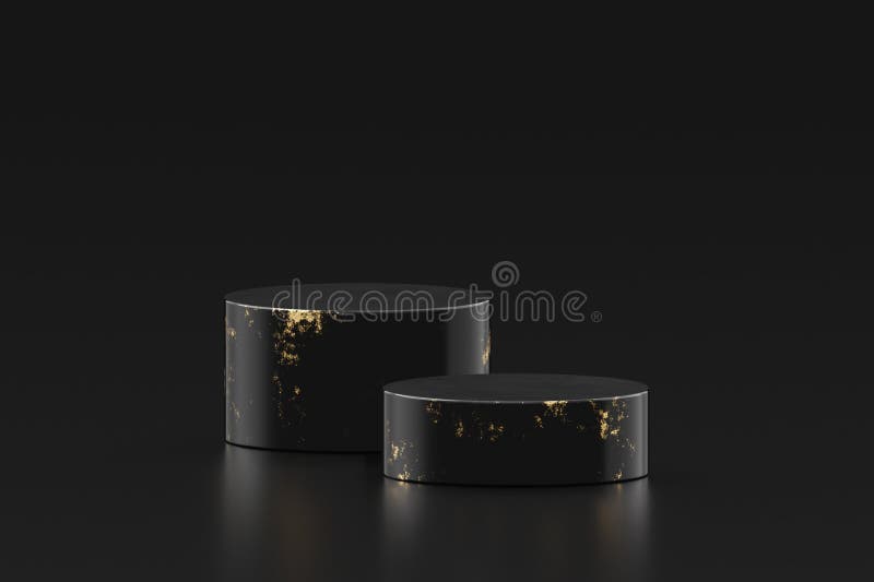 Black gold podium luxury product display on 3d stone background of minimal empty marble pedestal presentation rock stage showcase royalty free illustration