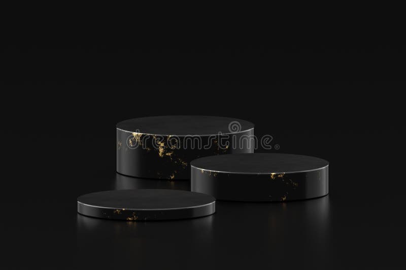 Black gold podium luxury product display on 3d stone background of minimal empty marble pedestal presentation rock stage showcase royalty free illustration
