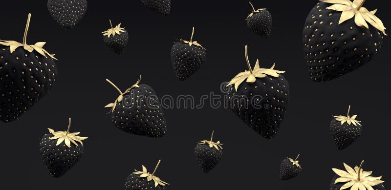 Black and Gold Strawberry on Black Background 3d Render Stock Illustration  - Illustration of edible, elegance: 129738572