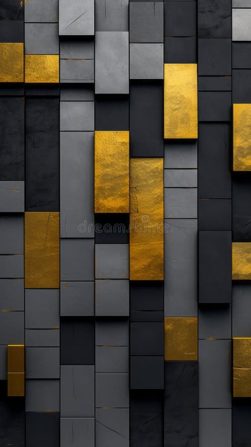 A Black and Gold Wall with Squares and Triangles Stock Illustration