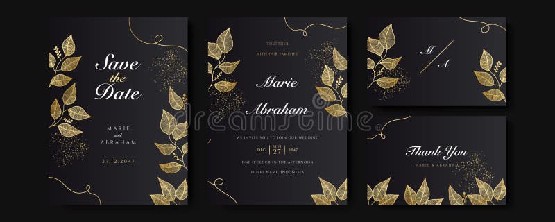 Black and Gold Wedding Invitation Template Set. Abstract Floral Design  Background Set Stock Vector - Illustration of black, luxury: 231435647