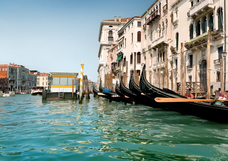 Black Gondolas Parked, in Italy, Europe Stock Photo Image of bridge