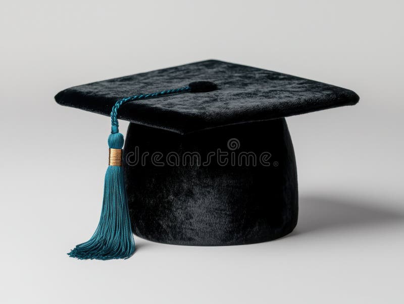 Black graduation cap with teal tassel stock illustration