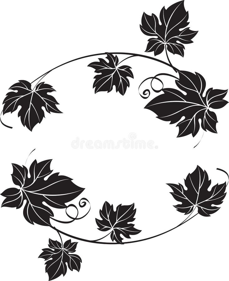 Black Grape Leaves and Vines in Vintage Style Stock Vector ...