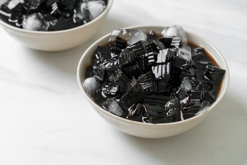 Black grass jelly with ice stock image. Image of jelly 248504155