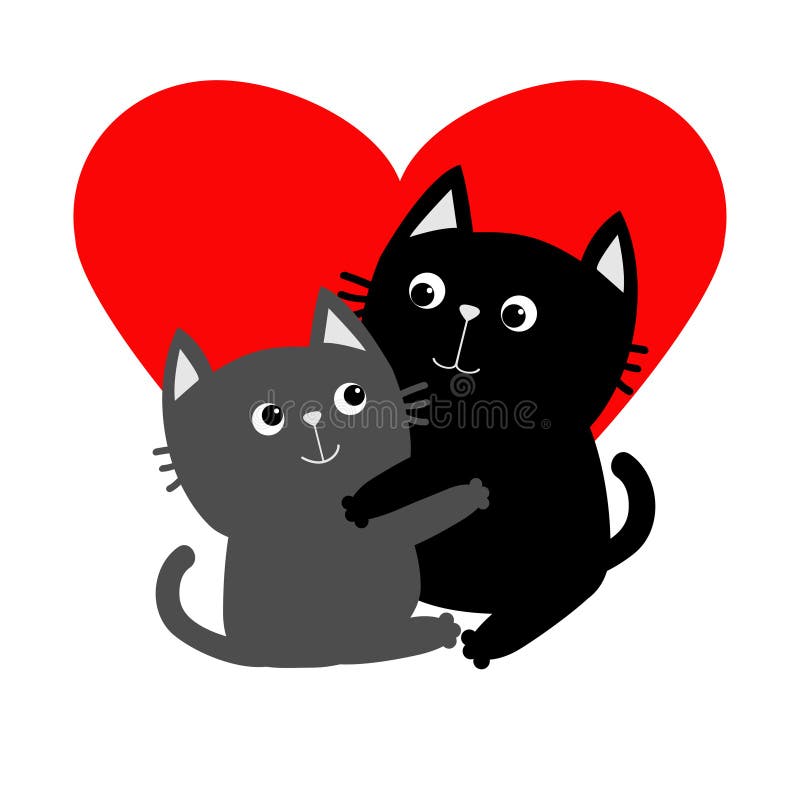 Two Black Cat Head Couple Family Icon. Red Heart Set. Cute Funny Cartoon  Character. Valentines Day Love Text Greeting Card Stock Vector -  Illustration of child, design: 86362629