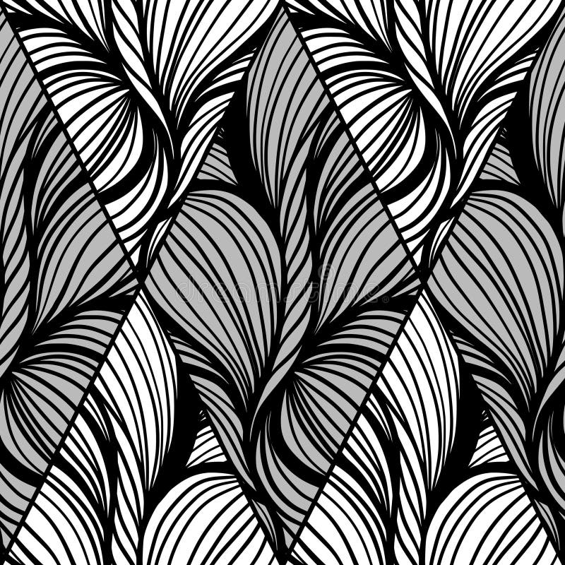 Black and Grey Line Art Wavy Lines Vector Seamless Pattern for Textile royalty free illustration