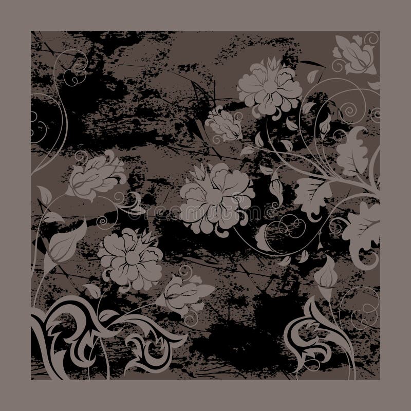 Black grunge background with flowers stock illustration