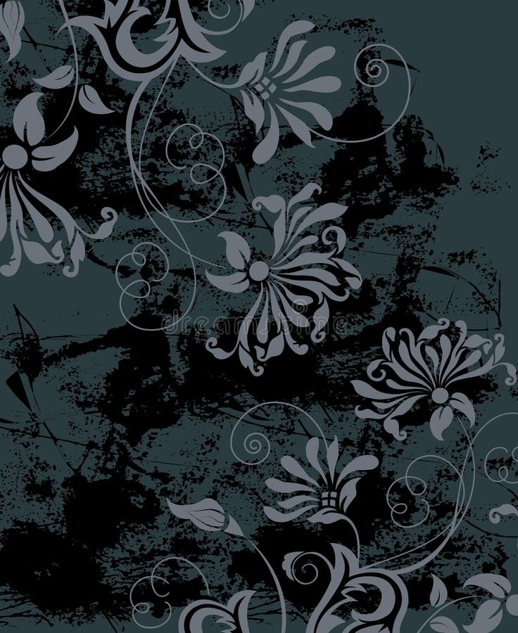 Black grunge background with flowers stock illustration