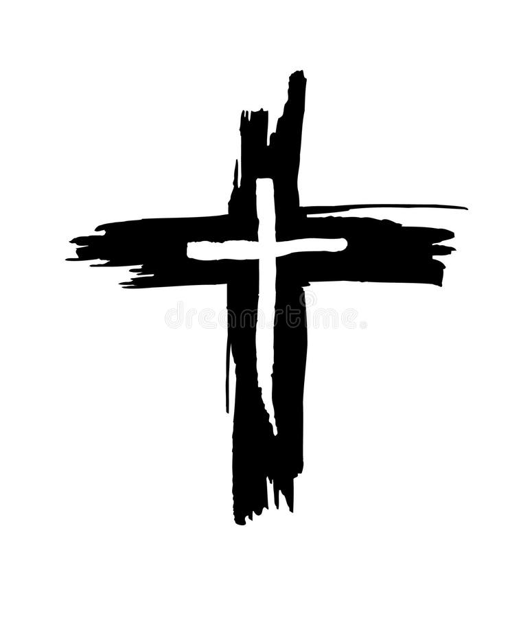 Hand Drawn Black Grunge Cross Icon, Simple Christian Cross Sign, Hand ...